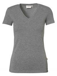 Damen V-Shirt Stretch  Grau meliert